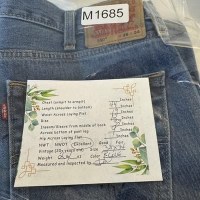 Levis 550 Jeans Mens 38x33 (38x34) Blue Medium Wash Relaxed Tapered Leg Denim - Thumbnail 8