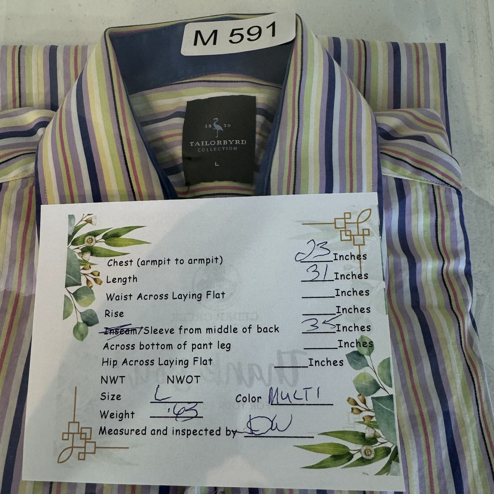 Tailorbyrd Men’s L Multicolor Striped Cotton Shirt – Button-Up, Pockets, M591 - Thumbnail 15