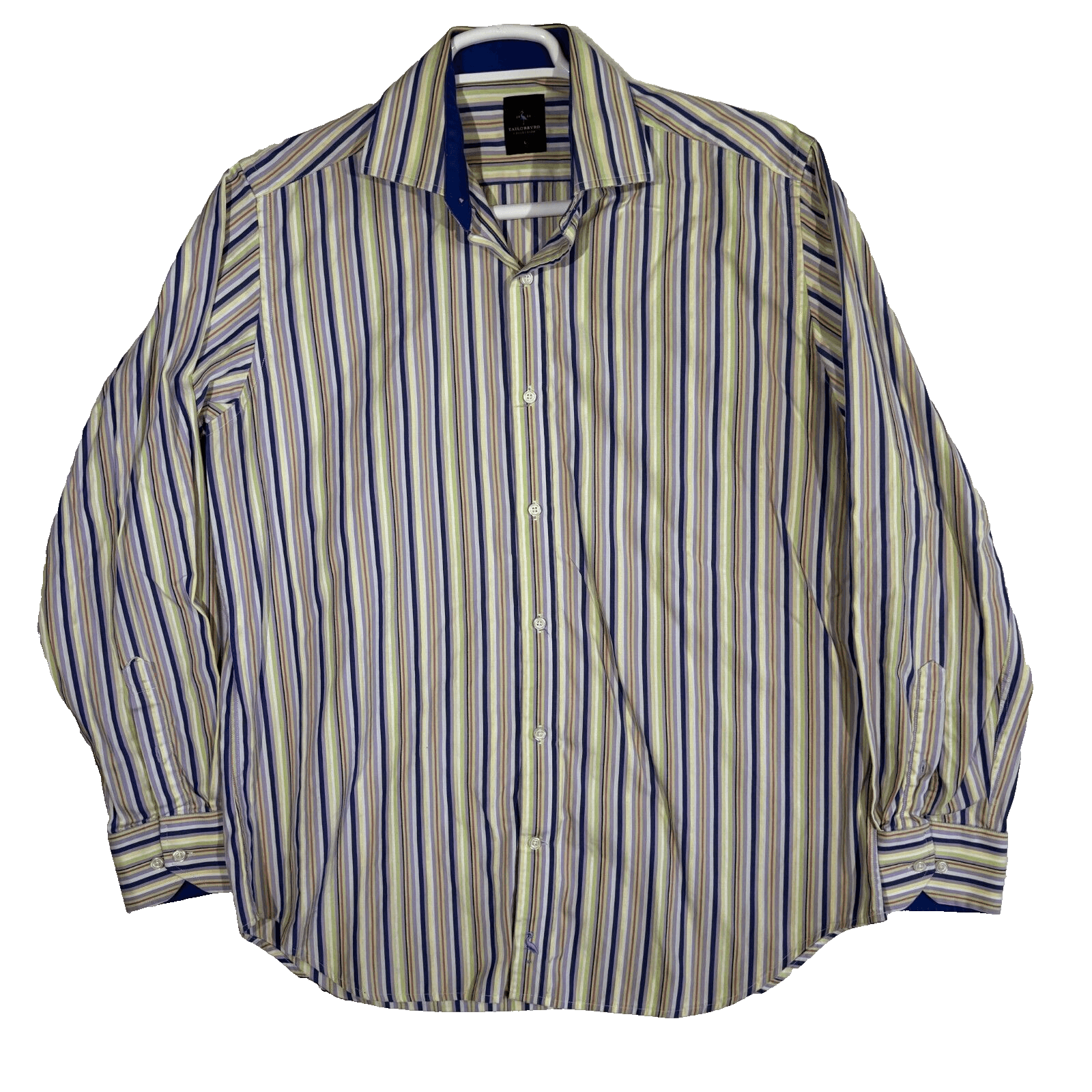 Tailorbyrd Men’s L Multicolor Striped Cotton Shirt – Button-Up, Pockets, M591 - Image 1