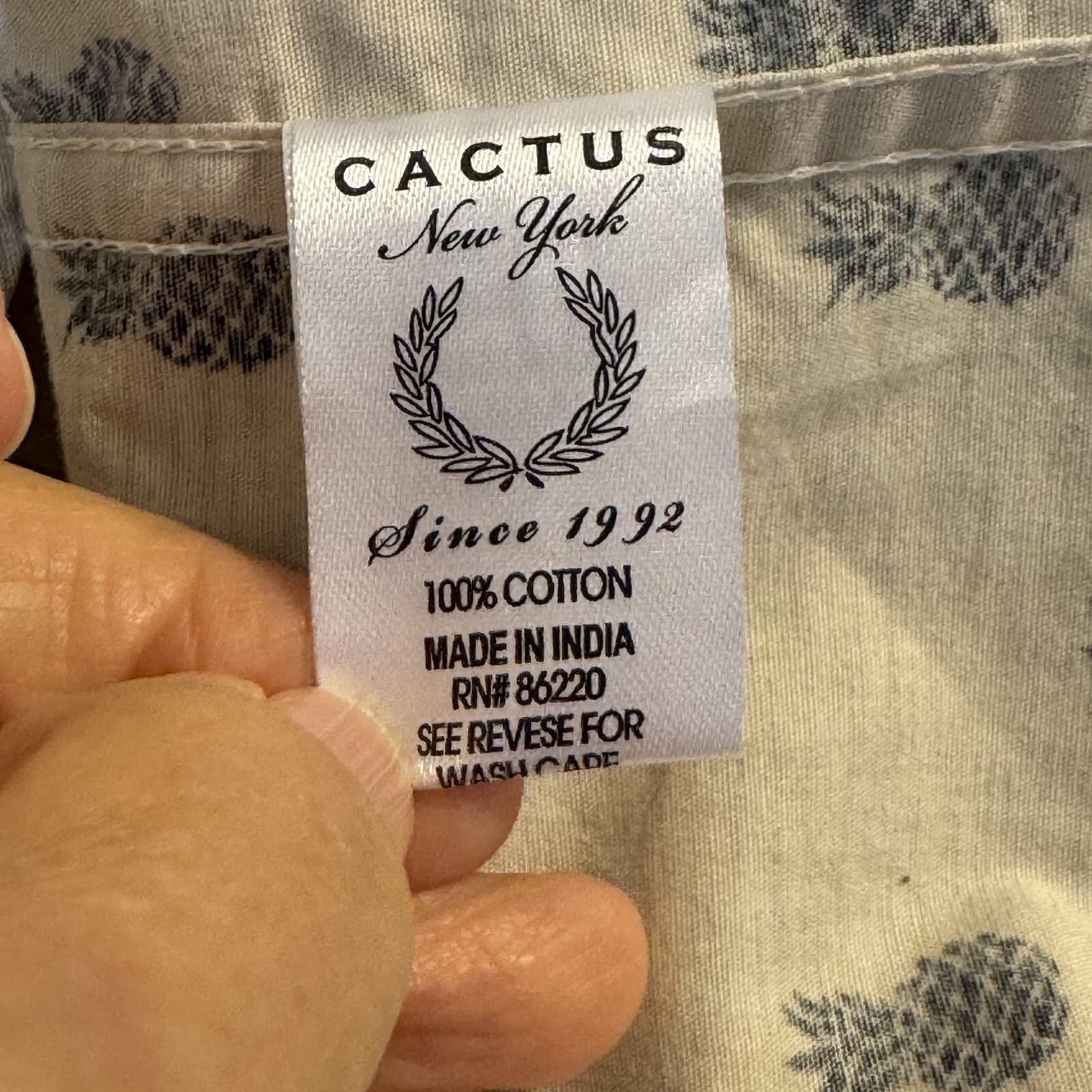 Cactus Man Men's Shirt XL Cream Pineapple Print Cotton Slim Fit Button-Up M492 - Thumbnail 13