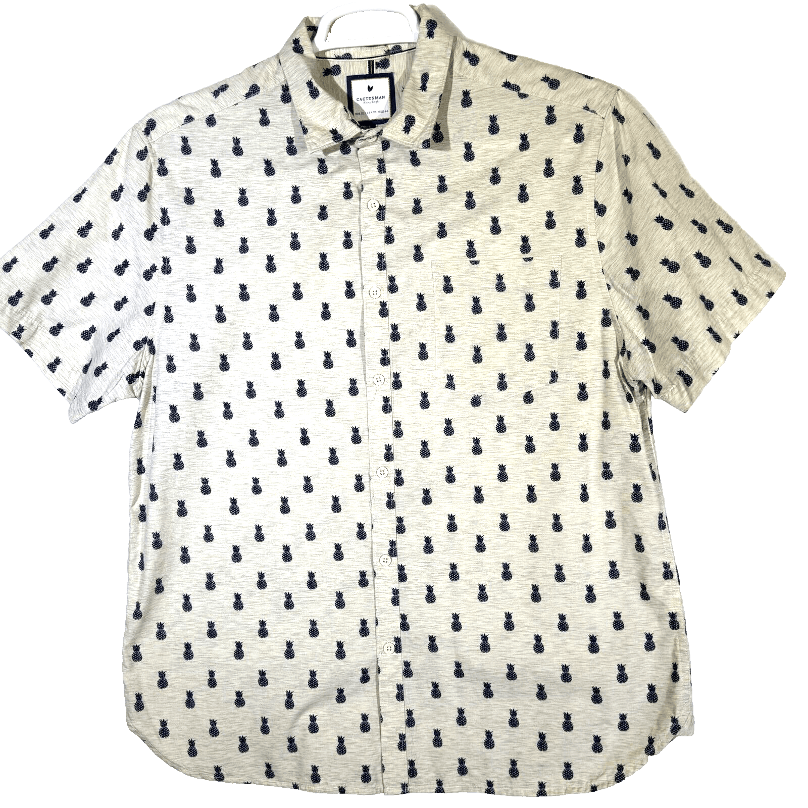 Cactus Man Men's Shirt XL Cream Pineapple Print Cotton Slim Fit Button-Up M492 - Image 1