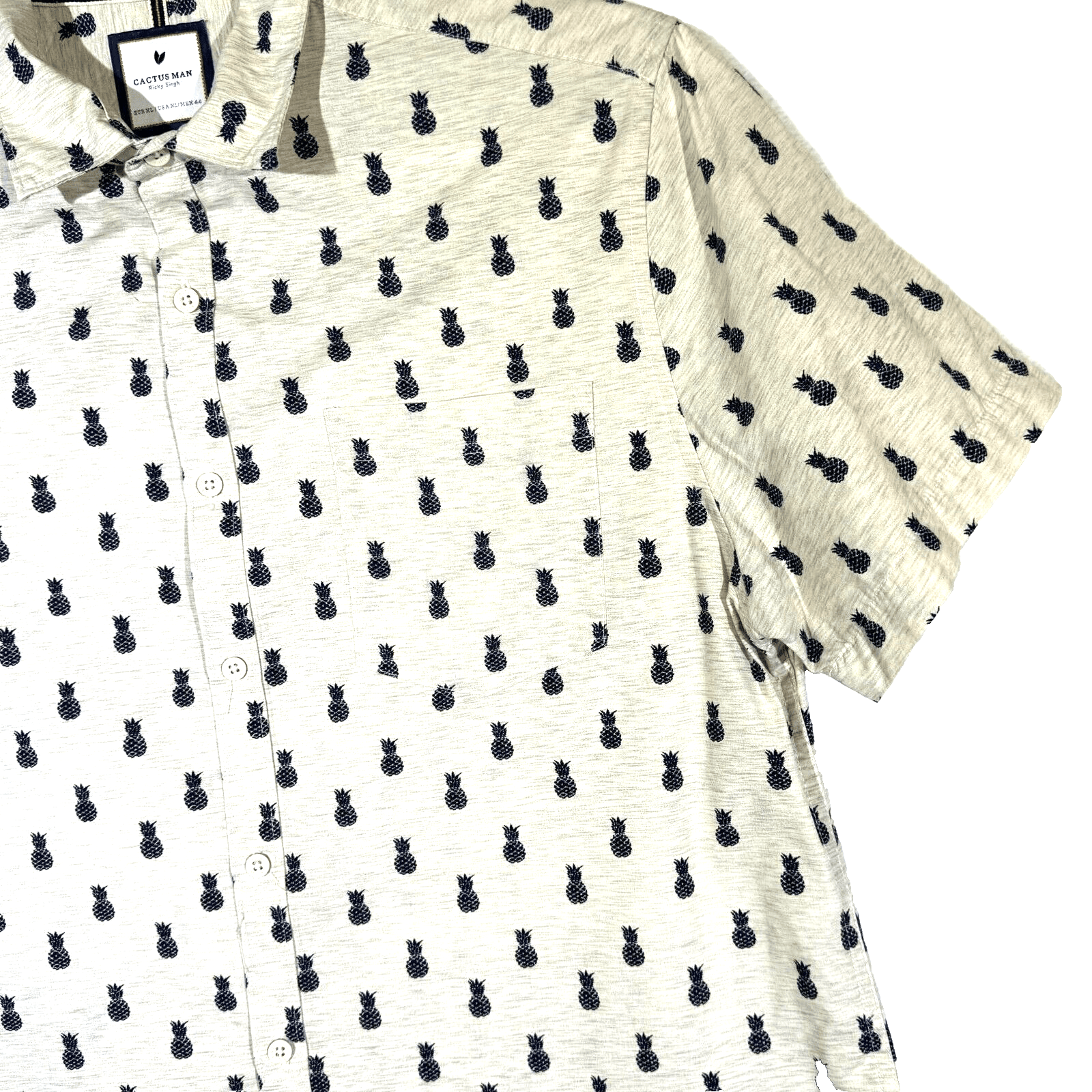 Cactus Man Men's Shirt XL Cream Pineapple Print Cotton Slim Fit Button-Up M492 - Thumbnail 6