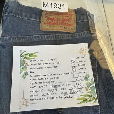 Levis 511 Jeans Mens 32x29 (33x30) Blue Slim Taper Stretch Denim Medium Wash - Thumbnail 8