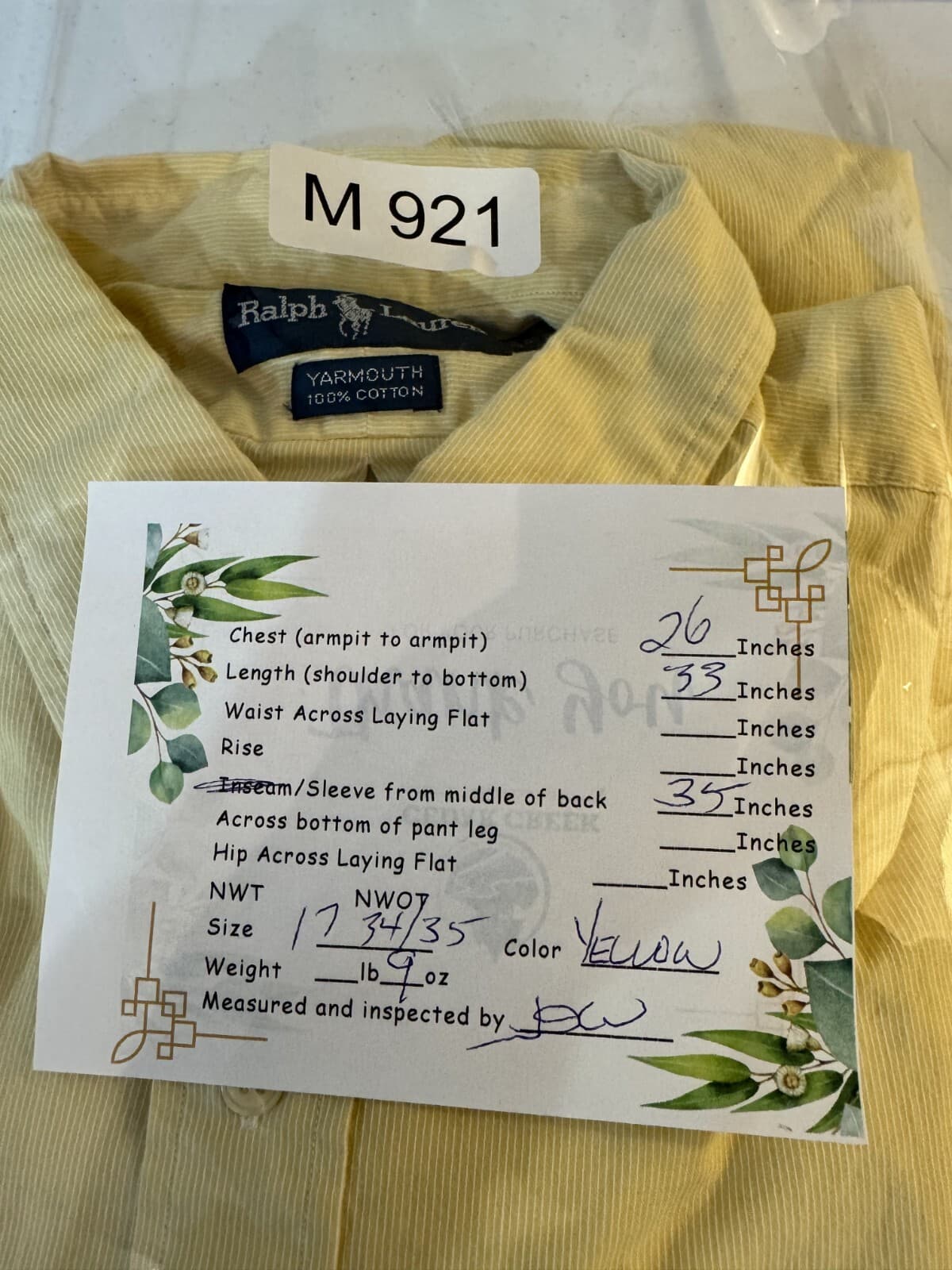 Ralph Lauren Yarmouth Shirt Men’s 17 34/35 Yellow Striped Cotton Dress Classic - Thumbnail 8