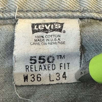 Vintage Levis 550 Jeans Mens 34x33 (36x34) Gray Relaxed Tapered Light Wash USA - Thumbnail 7