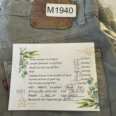 Vintage Levis 550 Jeans Mens 34x33 (36x34) Gray Relaxed Tapered Light Wash USA - Thumbnail 10