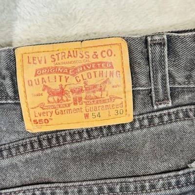 Levis 550 Jeans Mens 54x30 Black Dark Wash Relaxed Tapered Denim Zip Fly - Thumbnail 7