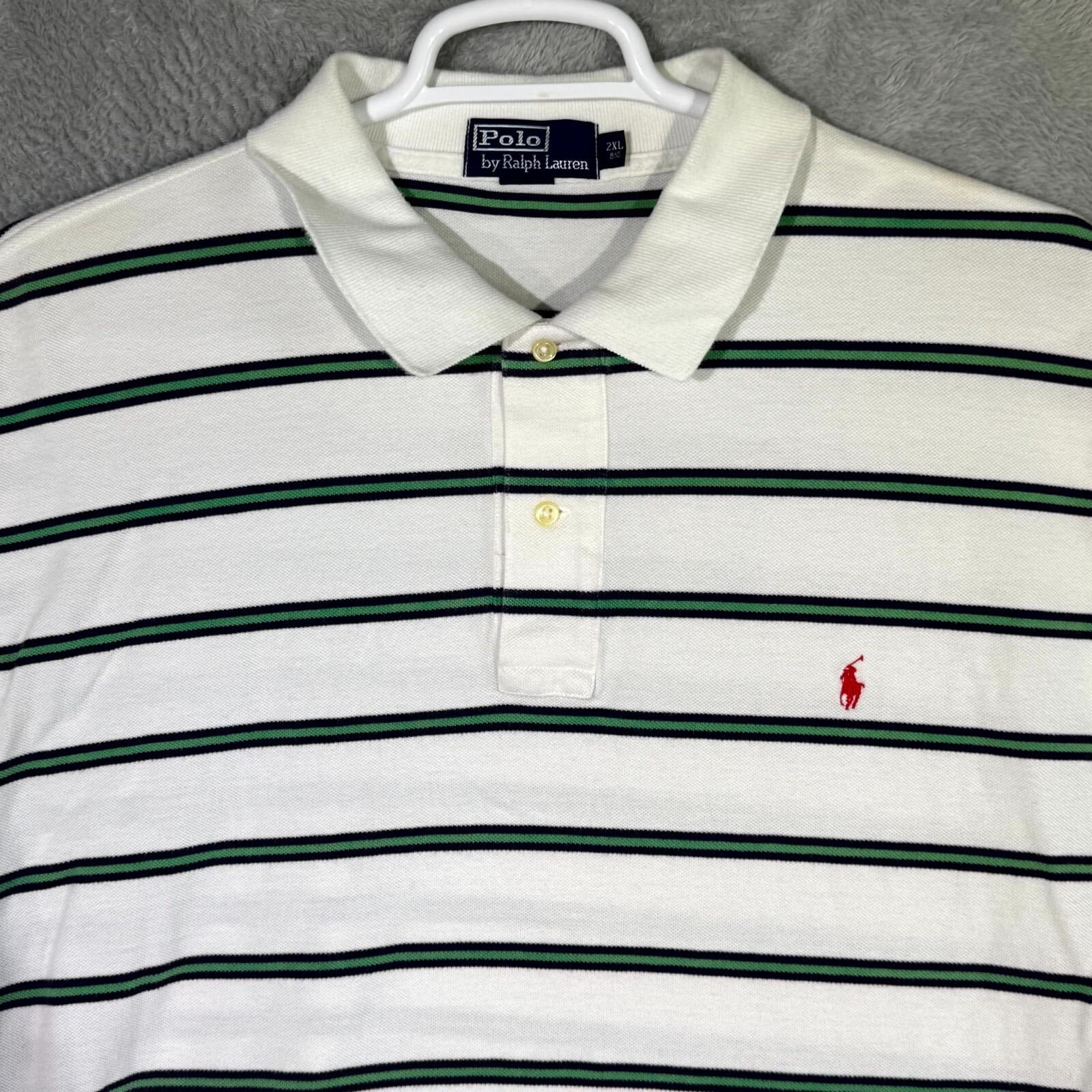 Polo Ralph Lauren Polo Shirt Men 2XL White Green Stripe Short Sleeve Cotton - Thumbnail 4