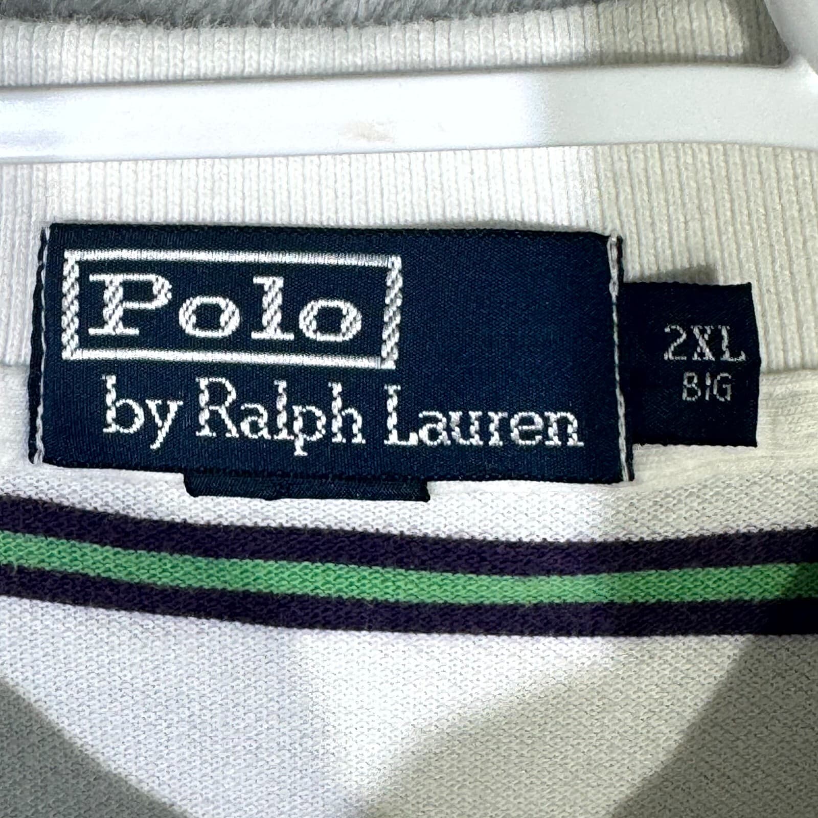 Polo Ralph Lauren Polo Shirt Men 2XL White Green Stripe Short Sleeve Cotton - Thumbnail 8