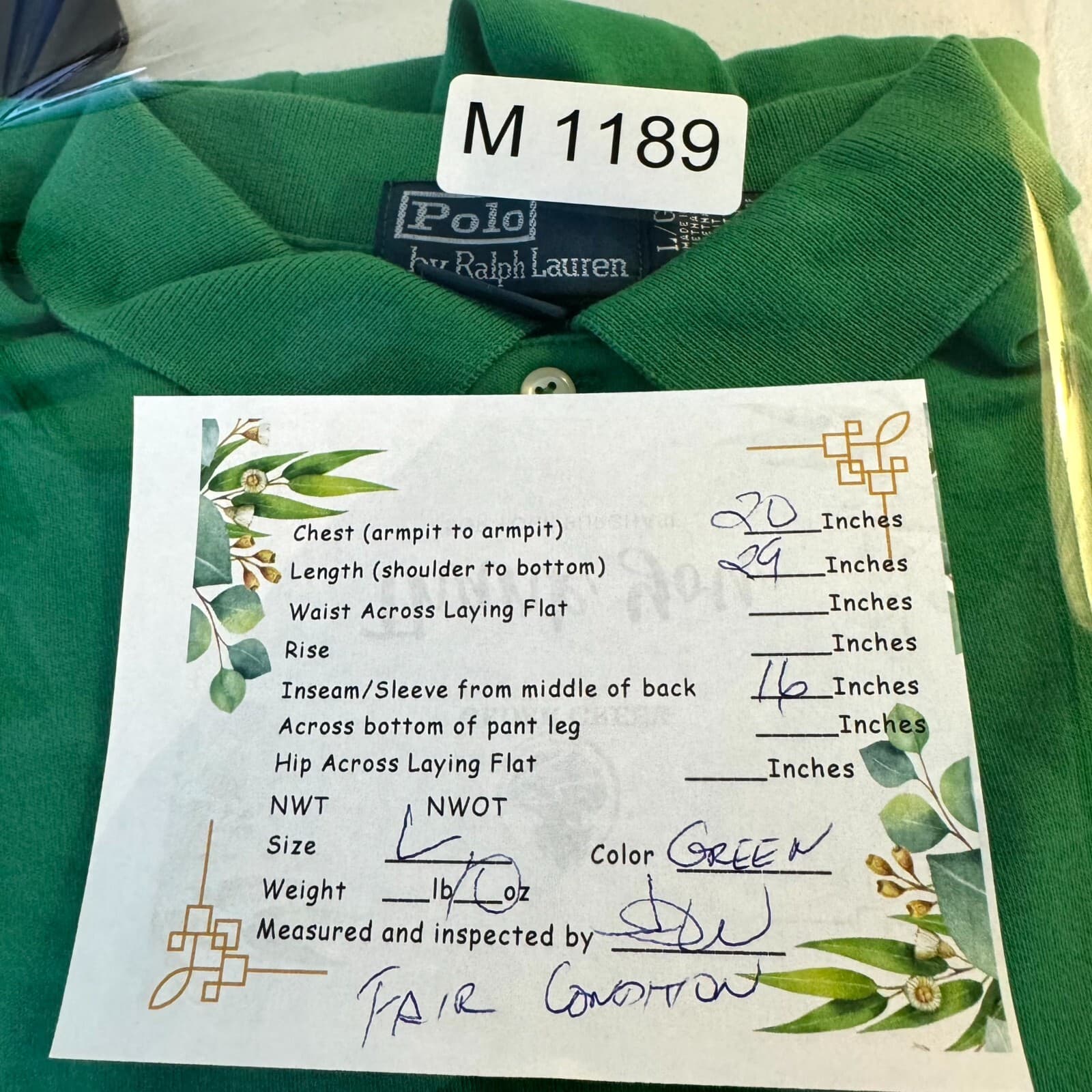 Polo Ralph Lauren Polo Shirt Men Large Green Custom Fit Short Sleeve Cotton - Thumbnail 9