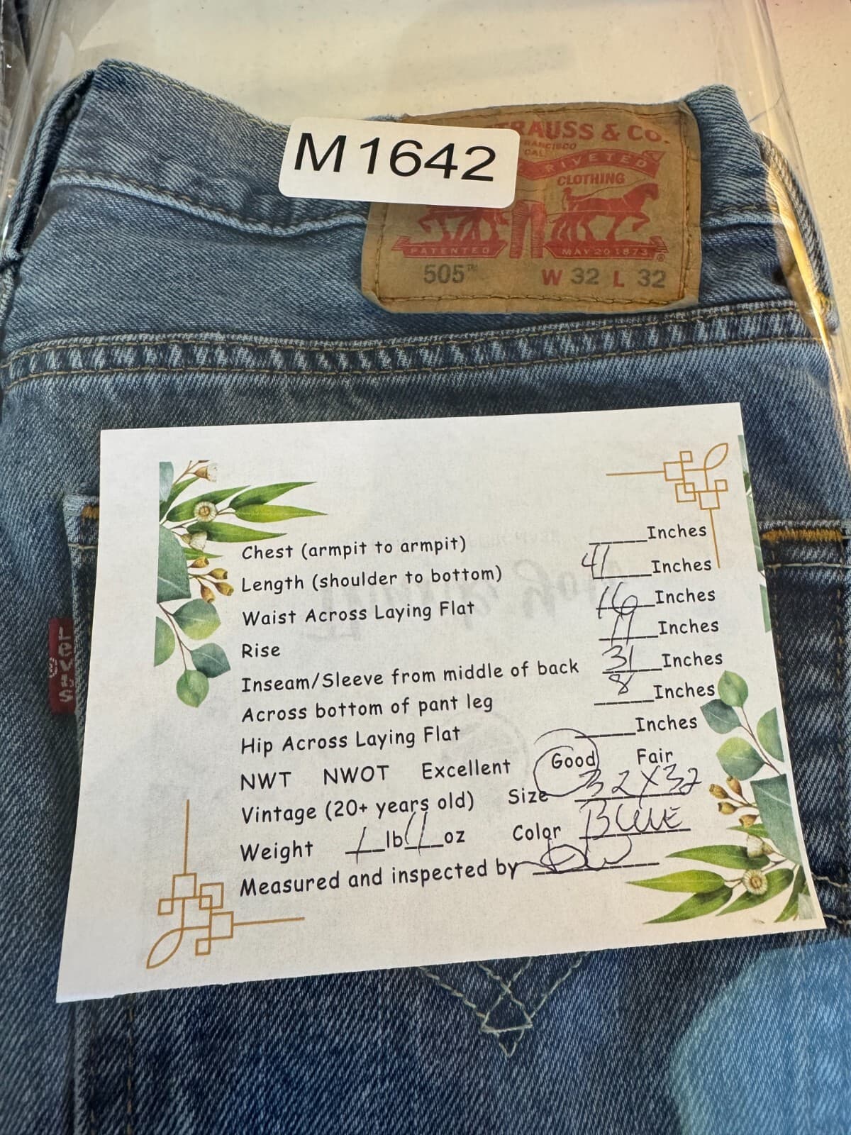 Levi's 505 Jeans Mens 32x32 Regular Fit Mid Rise Blue Denim Straight Stonewash - Thumbnail 8