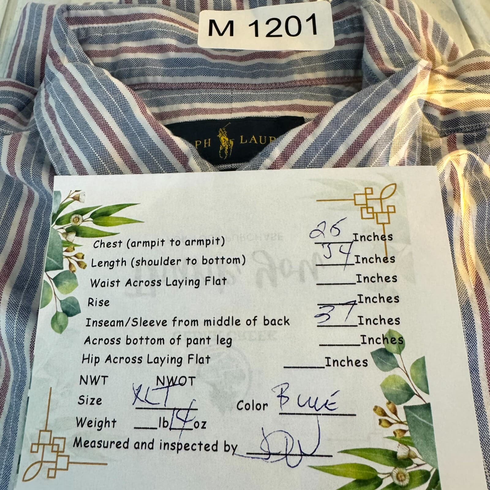 Ralph Lauren Blake Button Down Shirt Men XLT Blue Stripe Cotton Classic Fit - Thumbnail 8