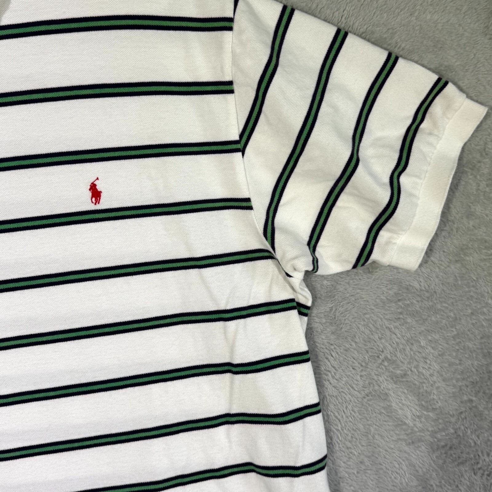 Polo Ralph Lauren Polo Shirt Men 2XL White Green Stripe Short Sleeve Cotton - Thumbnail 5