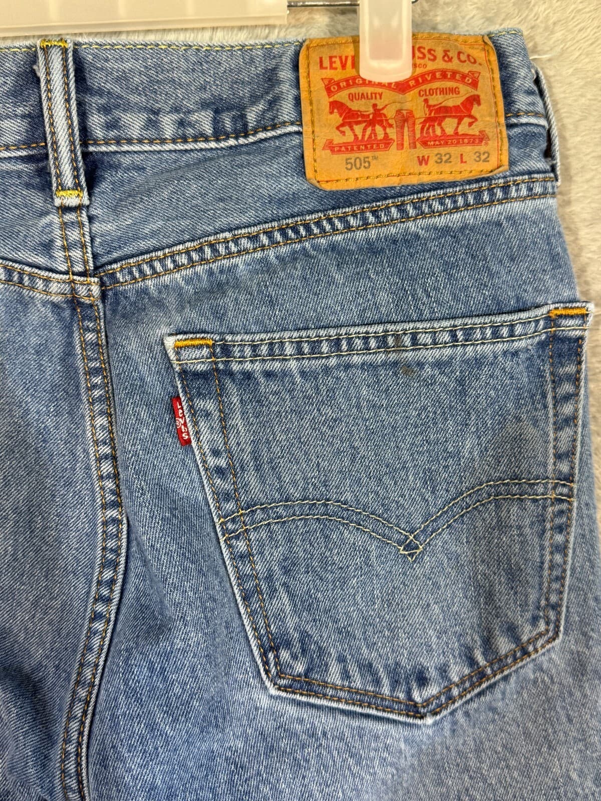 Levi's 505 Jeans Mens 32x32 Regular Fit Mid Rise Blue Denim Straight Stonewash - Thumbnail 7