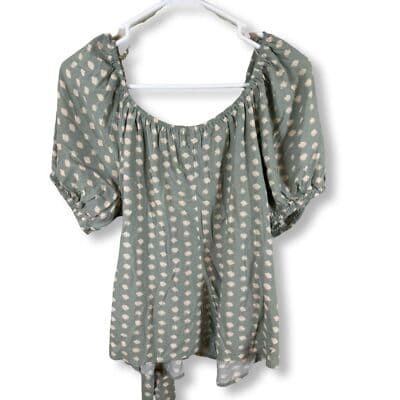 Madison & Berkeley Blouse Women's M Green Puffy Sleeve V-Neck Top Stylish W 91 - Image 1