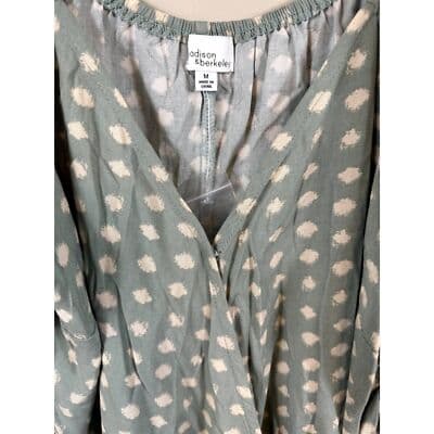 Madison & Berkeley Blouse Women's M Green Puffy Sleeve V-Neck Top Stylish W 91 - Thumbnail 4