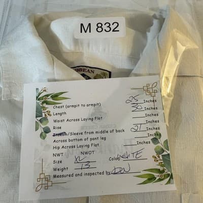 Caribbean Joe Shirt Mens XL White Camp Cuban Collar Button Front Pocket Jacquard - Thumbnail 13