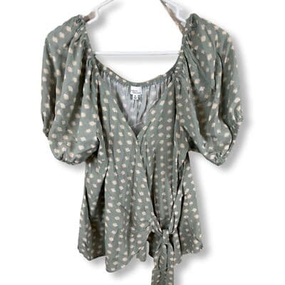 Madison & Berkeley Blouse Women's M Green Puffy Sleeve V-Neck Top Stylish W 91 - Thumbnail 2