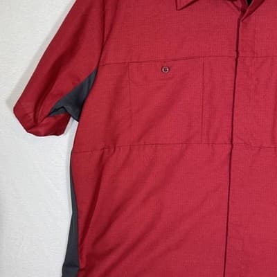 Red Kap Shirt Mens 2XL Red Gray Ripstop Work Short Sleeve Vented Mesh SY42CZ - Thumbnail 3