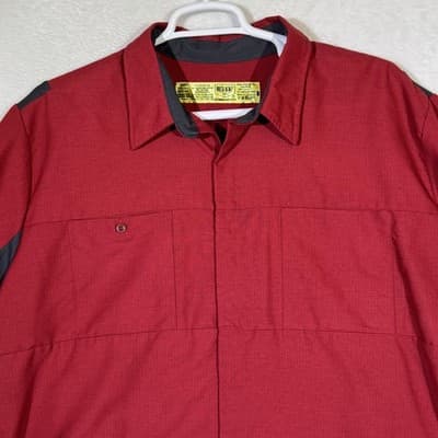 Red Kap Shirt Mens 2XL Red Gray Ripstop Work Short Sleeve Vented Mesh SY42CZ - Thumbnail 4