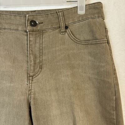 Chico's Platinum Jeans Women's 0.5 XS Tan Stretch Straight Leg Whiskered Denim - Thumbnail 11