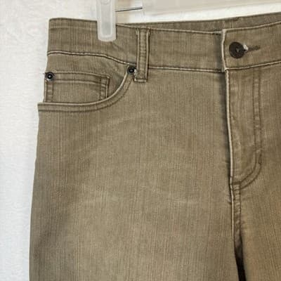 Chico's Platinum Jeans Women's 0.5 XS Tan Stretch Straight Leg Whiskered Denim - Thumbnail 4