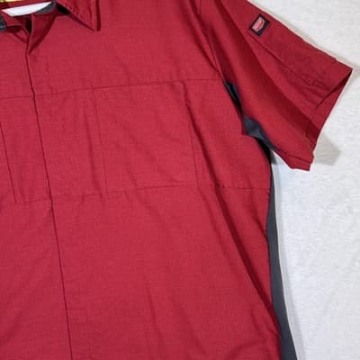 Red Kap Shirt Mens 2XL Red Gray Ripstop Work Short Sleeve Vented Mesh SY42CZ - Thumbnail 5