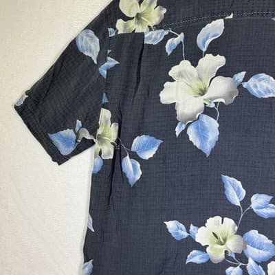 Tommy Bahama Shirt Mens Large Gray Blue Silk Floral Hawaiian Camp Button Front - Thumbnail 8
