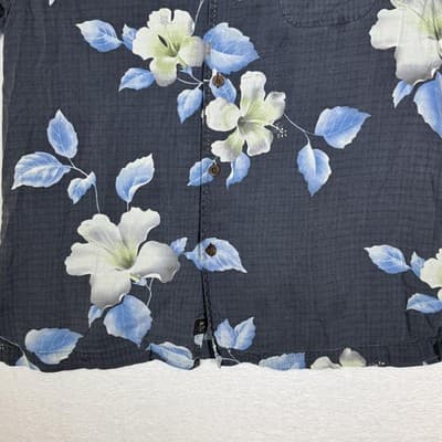 Tommy Bahama Shirt Mens Large Gray Blue Silk Floral Hawaiian Camp Button Front - Thumbnail 6