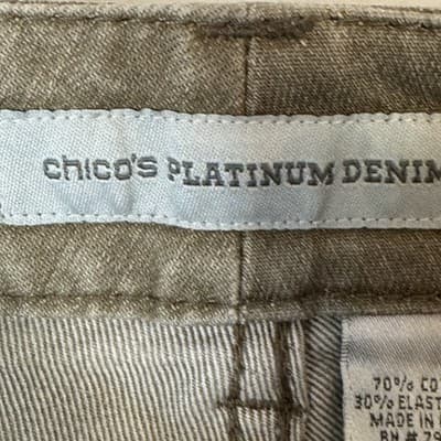 Chico's Platinum Jeans Women's 0.5 XS Tan Stretch Straight Leg Whiskered Denim - Thumbnail 10