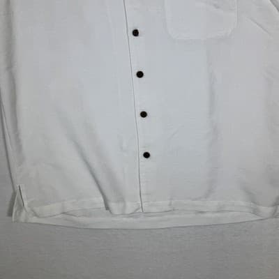 Caribbean Joe Shirt Mens XL White Camp Cuban Collar Button Front Pocket Jacquard - Thumbnail 6