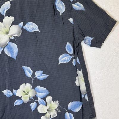 Tommy Bahama Shirt Mens Large Gray Blue Silk Floral Hawaiian Camp Button Front - Thumbnail 10