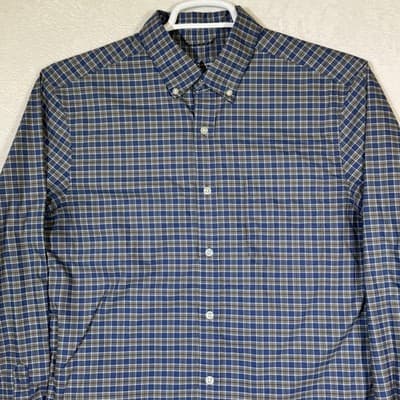 Vineyard Vines Shirt Mens Medium Blue Green Plaid On-The-Go Performance Stretch - Thumbnail 4