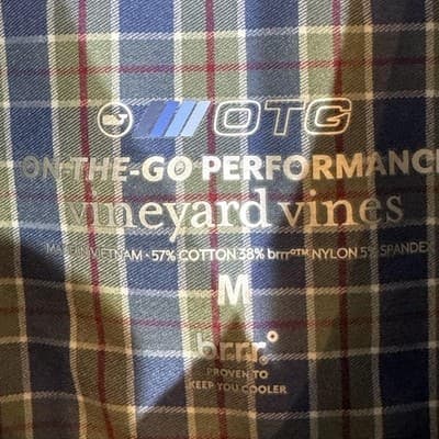 Vineyard Vines Shirt Mens Medium Blue Green Plaid On-The-Go Performance Stretch - Thumbnail 7