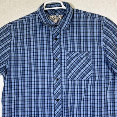 Realtree Shirt Mens Large Blue Plaid Short Sleeve Button Front Pocket Outdoor - Thumbnail 4