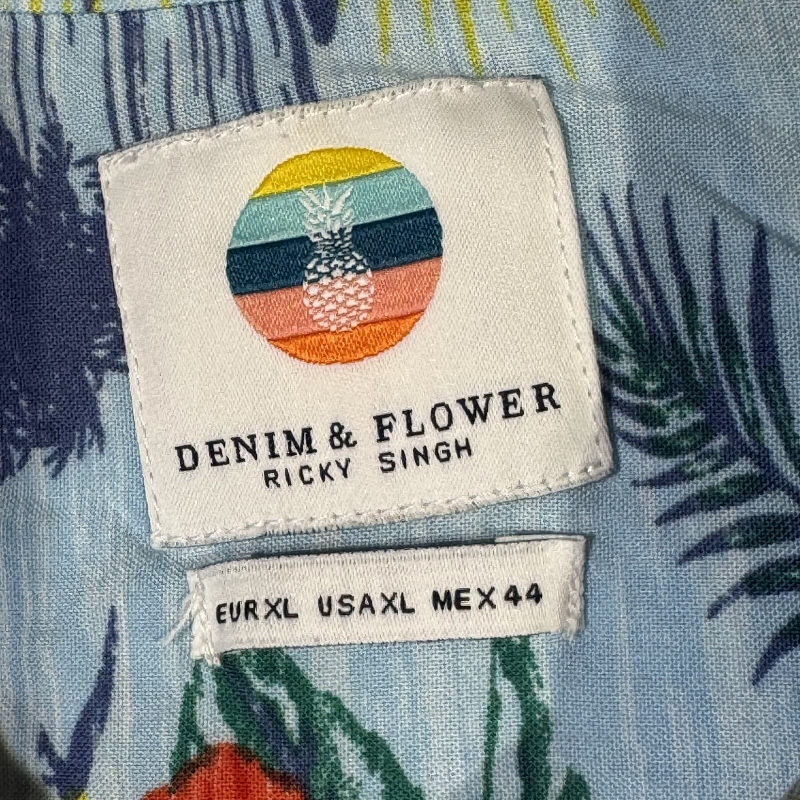 Denim & Flower Shirt Men's XL Hawaiian Multi Floral Short Sleeve Cotton Casual - Thumbnail 7