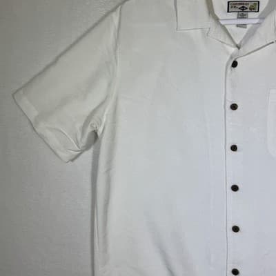 Caribbean Joe Shirt Mens XL White Camp Cuban Collar Button Front Pocket Jacquard - Thumbnail 3
