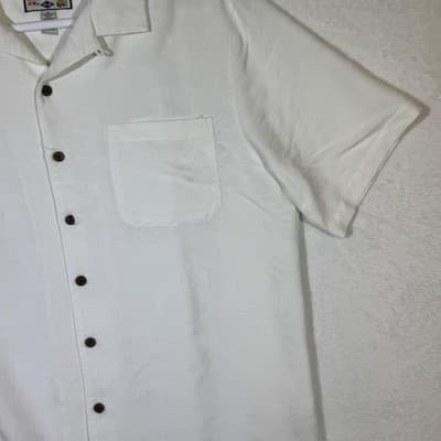 Caribbean Joe Shirt Mens XL White Camp Cuban Collar Button Front Pocket Jacquard - Thumbnail 5