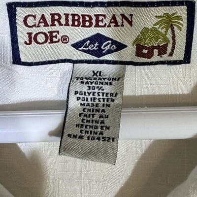 Caribbean Joe Shirt Mens XL White Camp Cuban Collar Button Front Pocket Jacquard - Thumbnail 7