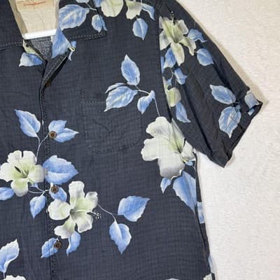 Tommy Bahama Shirt Mens Large Gray Blue Silk Floral Hawaiian Camp Button Front - Thumbnail 5