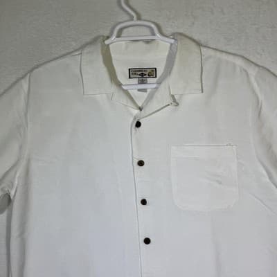 Caribbean Joe Shirt Mens XL White Camp Cuban Collar Button Front Pocket Jacquard - Thumbnail 4