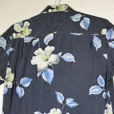 Tommy Bahama Shirt Mens Large Gray Blue Silk Floral Hawaiian Camp Button Front - Thumbnail 9
