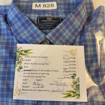 Vineyard Vines Shirt Mens 2XL Blue Plaid Classic Fit Murray Performance Stretch - Thumbnail 15