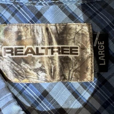 Realtree Shirt Mens Large Blue Plaid Short Sleeve Button Front Pocket Outdoor - Thumbnail 7