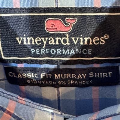 Vineyard Vines Shirt Mens 2XL Blue Plaid Classic Fit Murray Performance Stretch - Thumbnail 8