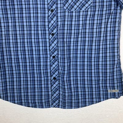 Realtree Shirt Mens Large Blue Plaid Short Sleeve Button Front Pocket Outdoor - Thumbnail 6