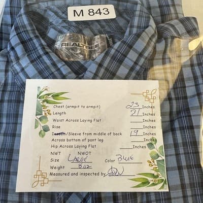 Realtree Shirt Mens Large Blue Plaid Short Sleeve Button Front Pocket Outdoor - Thumbnail 13