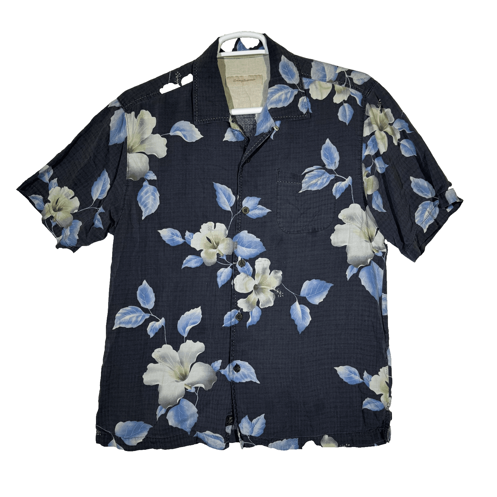 Tommy Bahama Shirt Mens Large Gray Blue Silk Floral Hawaiian Camp Button Front - Image 1