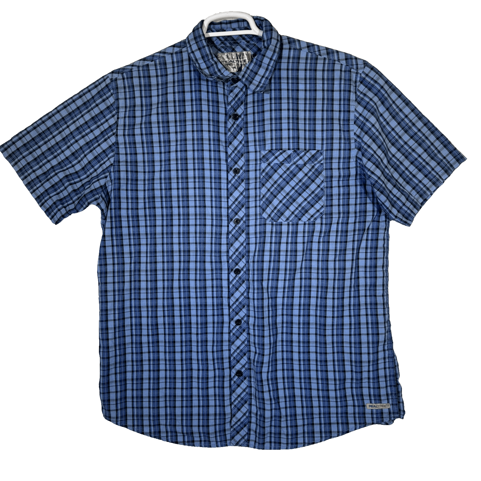 Realtree Shirt Mens Large Blue Plaid Short Sleeve Button Front Pocket Outdoor - Image 1