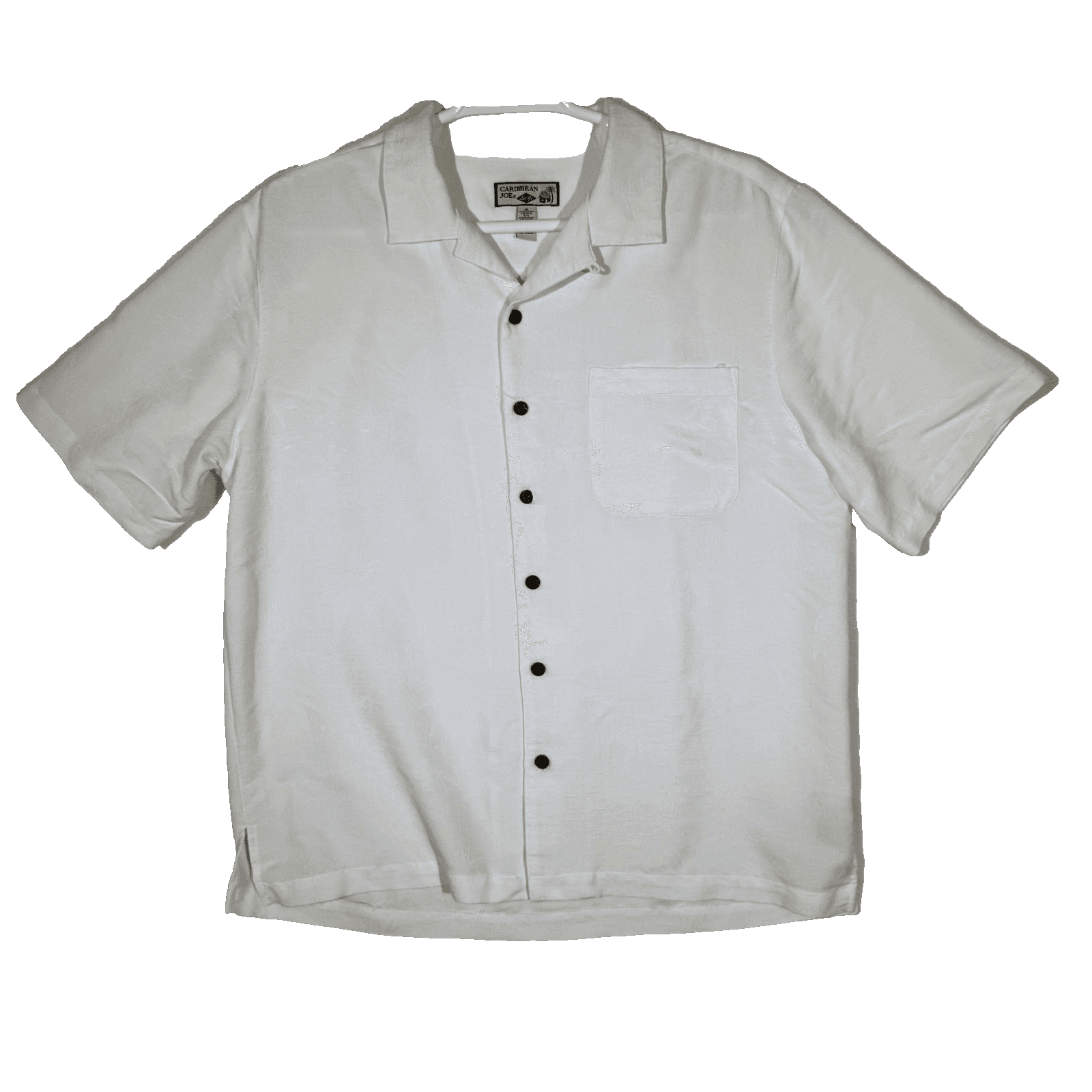 Caribbean Joe Shirt Mens XL White Camp Cuban Collar Button Front Pocket Jacquard - Image 1
